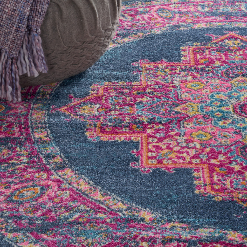 4" Blue Round Power Loom Area Rug