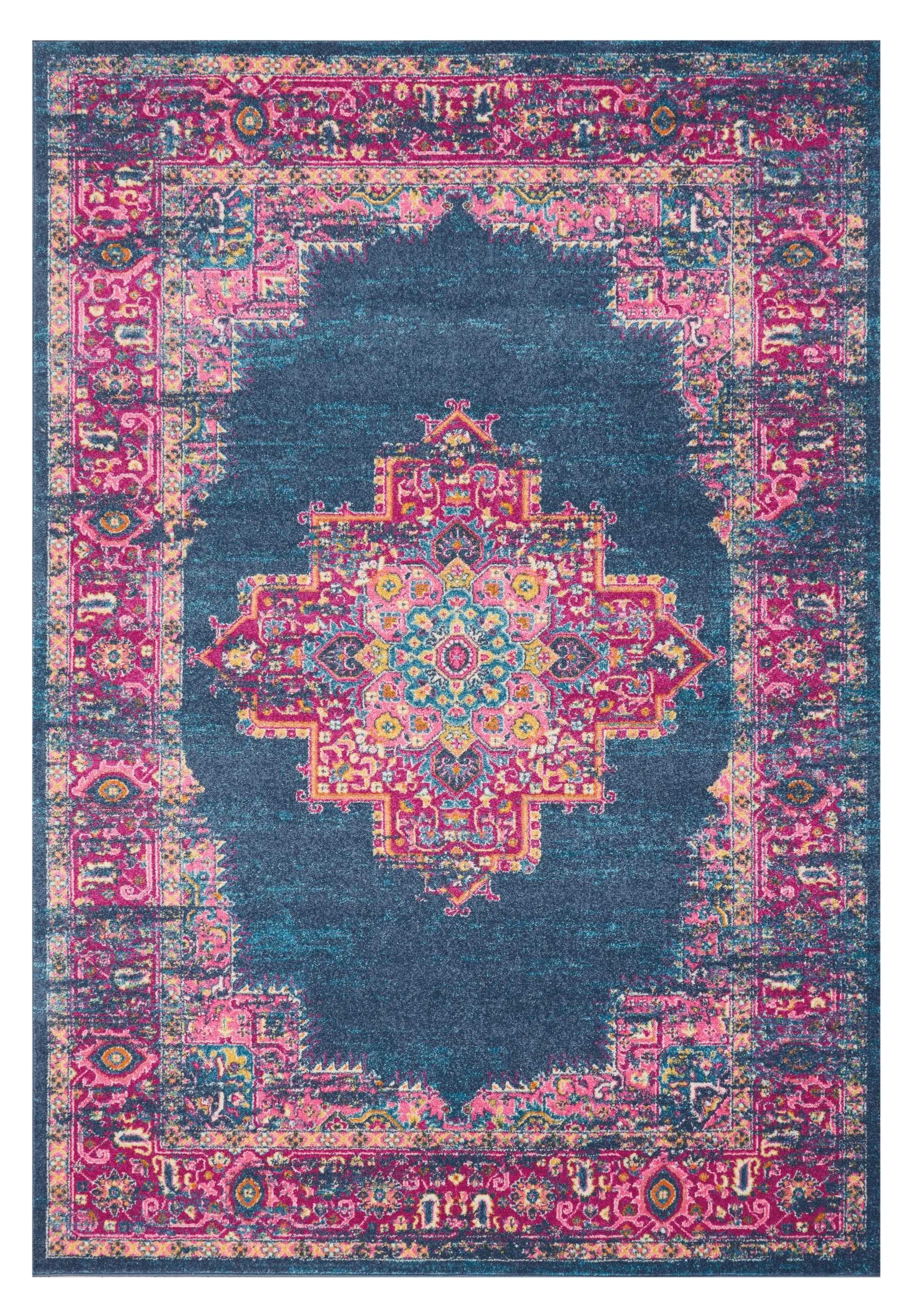 8' X 10' Blue And Pink Medallion Distressed Area Rug-385256-1