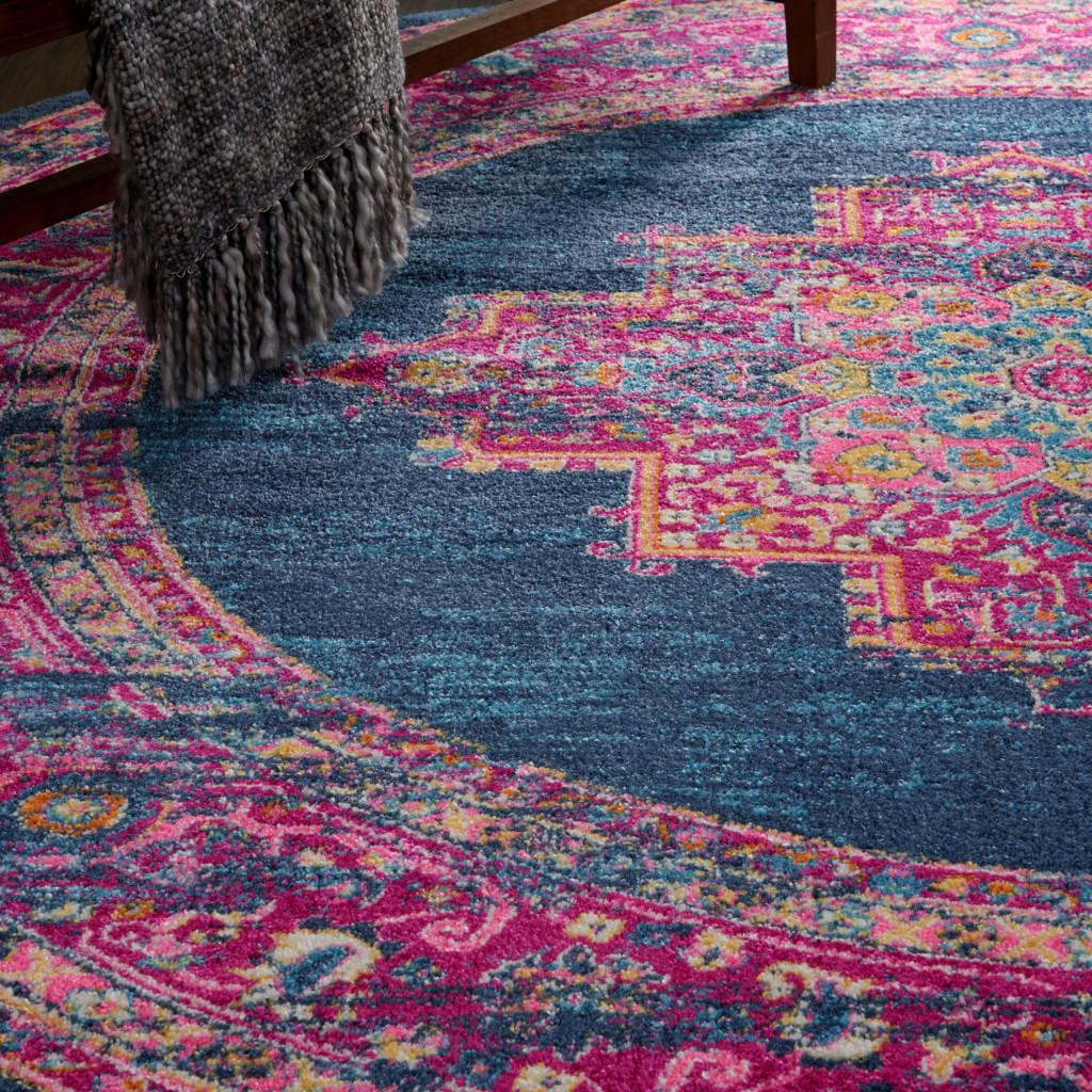 8" Blue Round Power Loom Area Rug
