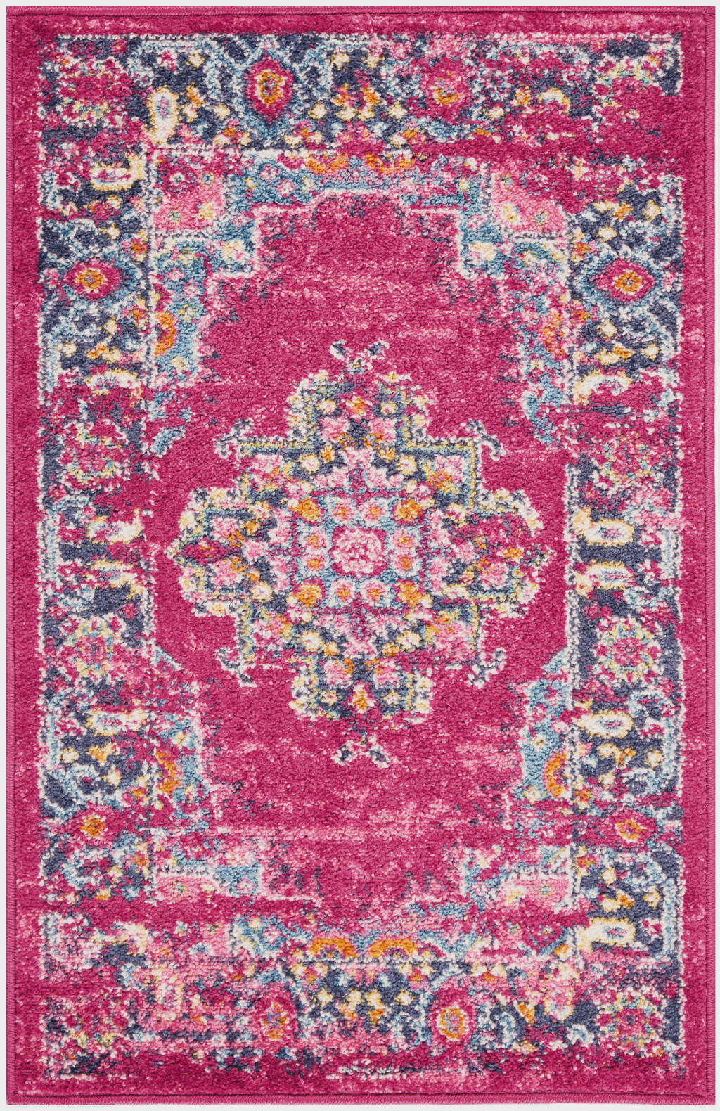 2' X 3' Fuchsia And Blue Oriental Distressed Area Rug-385259-1