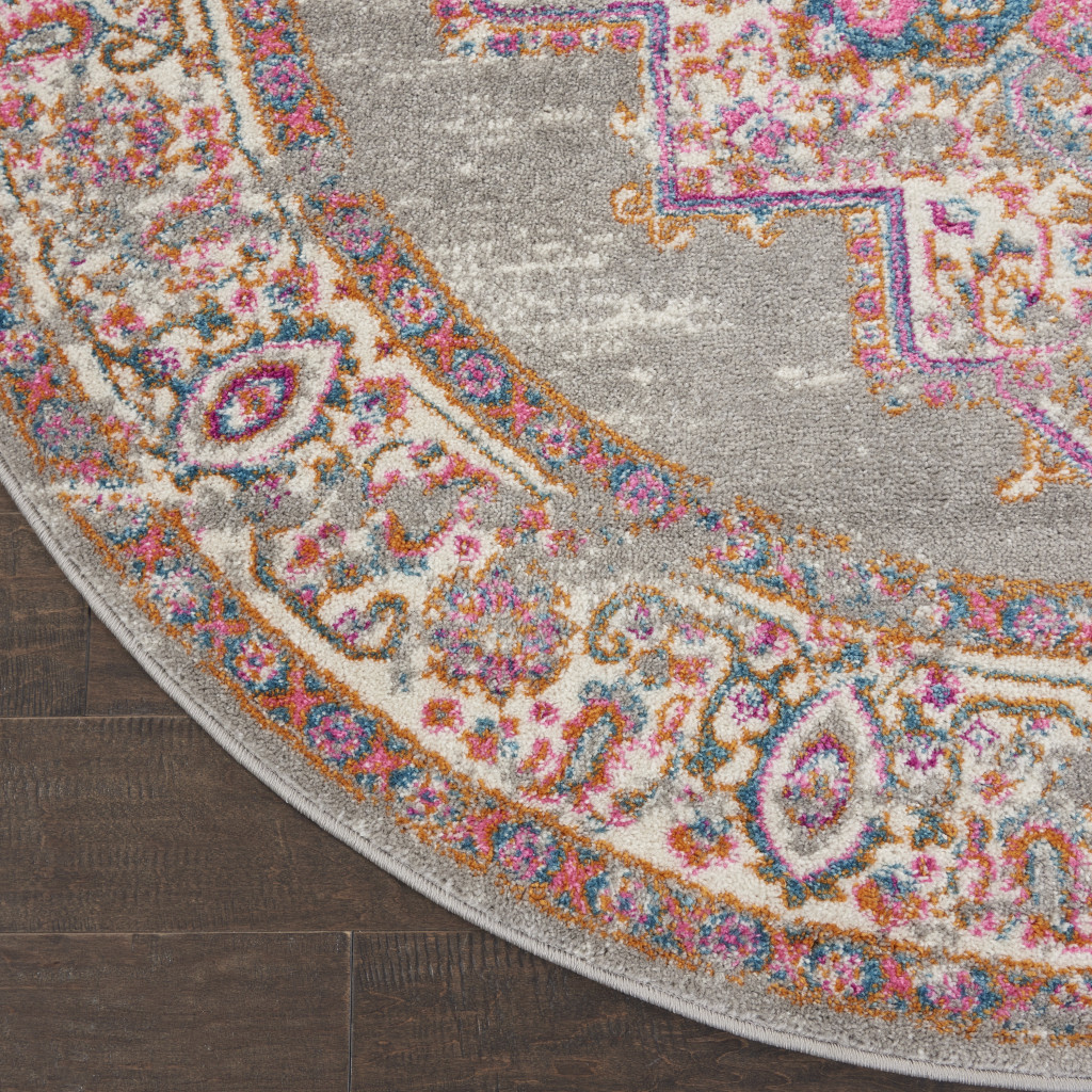 4" Gray Round Power Loom Area Rug