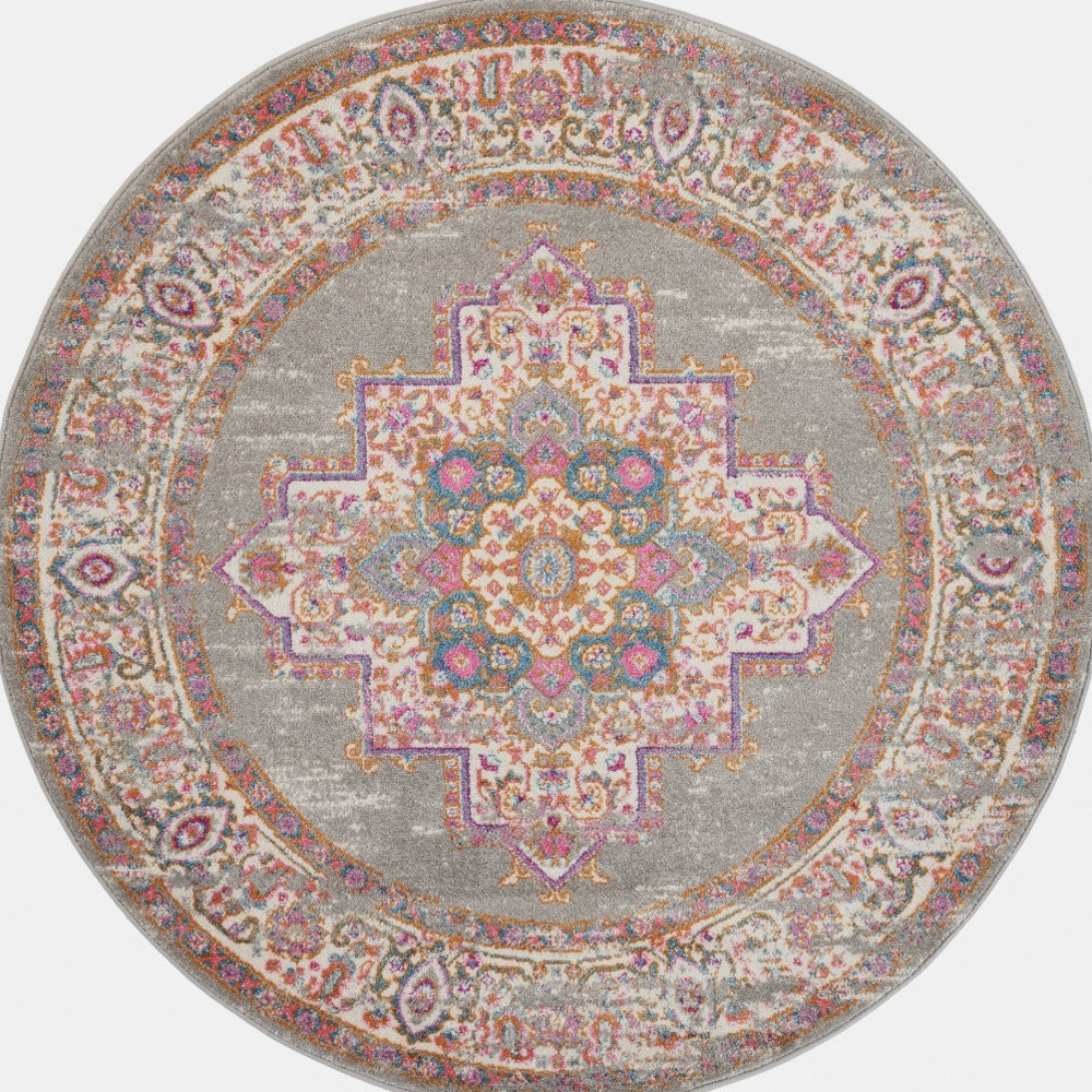 4" Gray Round Power Loom Area Rug