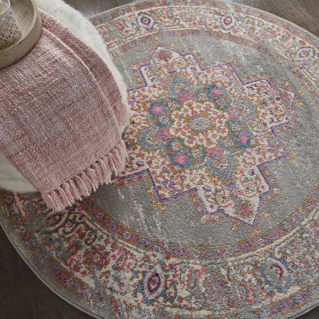 5" Gray Round Power Loom Area Rug