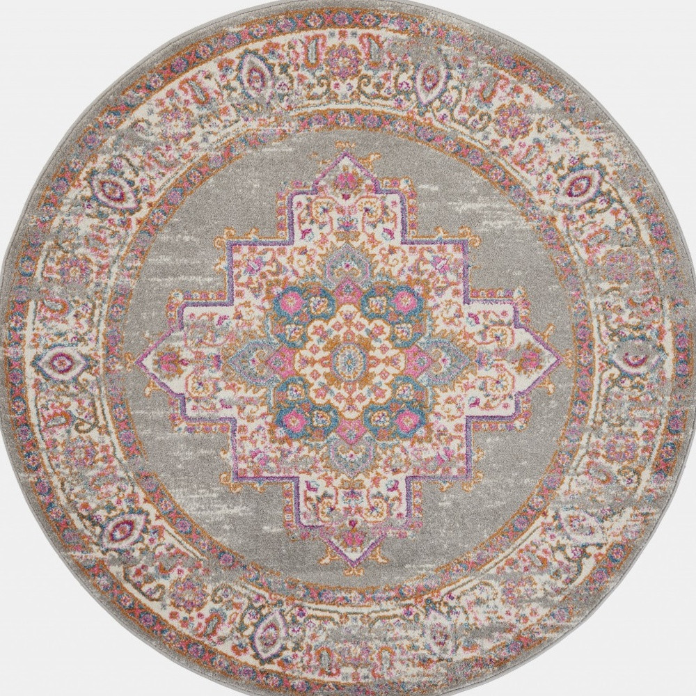 5" Gray Round Power Loom Area Rug