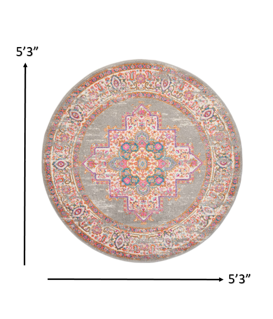5" Gray Round Power Loom Area Rug