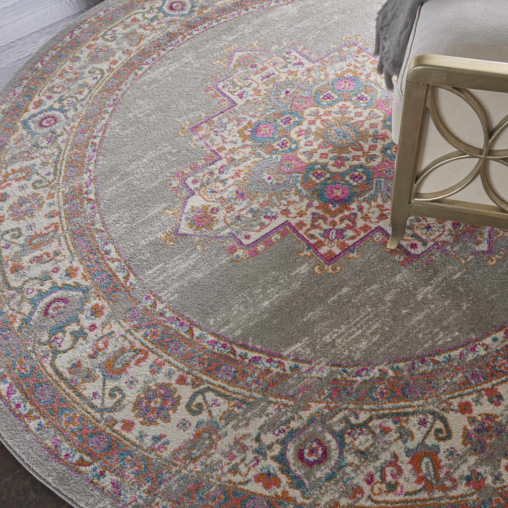 8" Gray Round Power Loom Area Rug