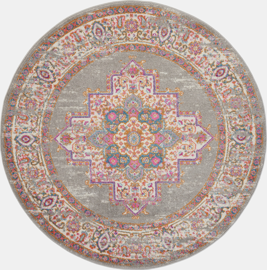 8" Gray Round Power Loom Area Rug