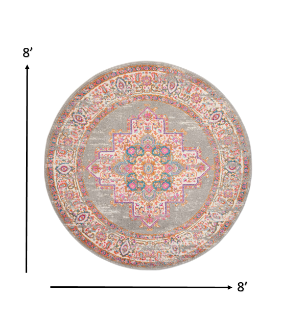8" Gray Round Power Loom Area Rug