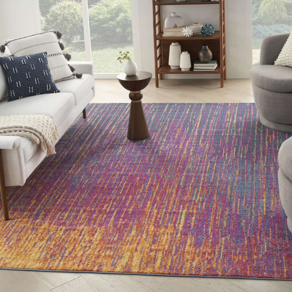 8" X 10" Blue And Pink Abstract Power Loom Area Rug