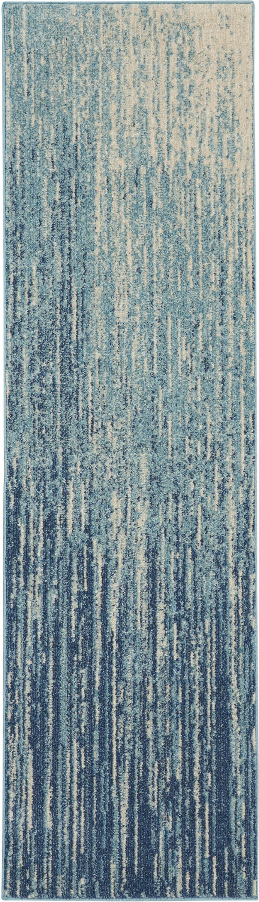 6' Ivory And Blue Abstract Power Loom Runner Rug-385279-1