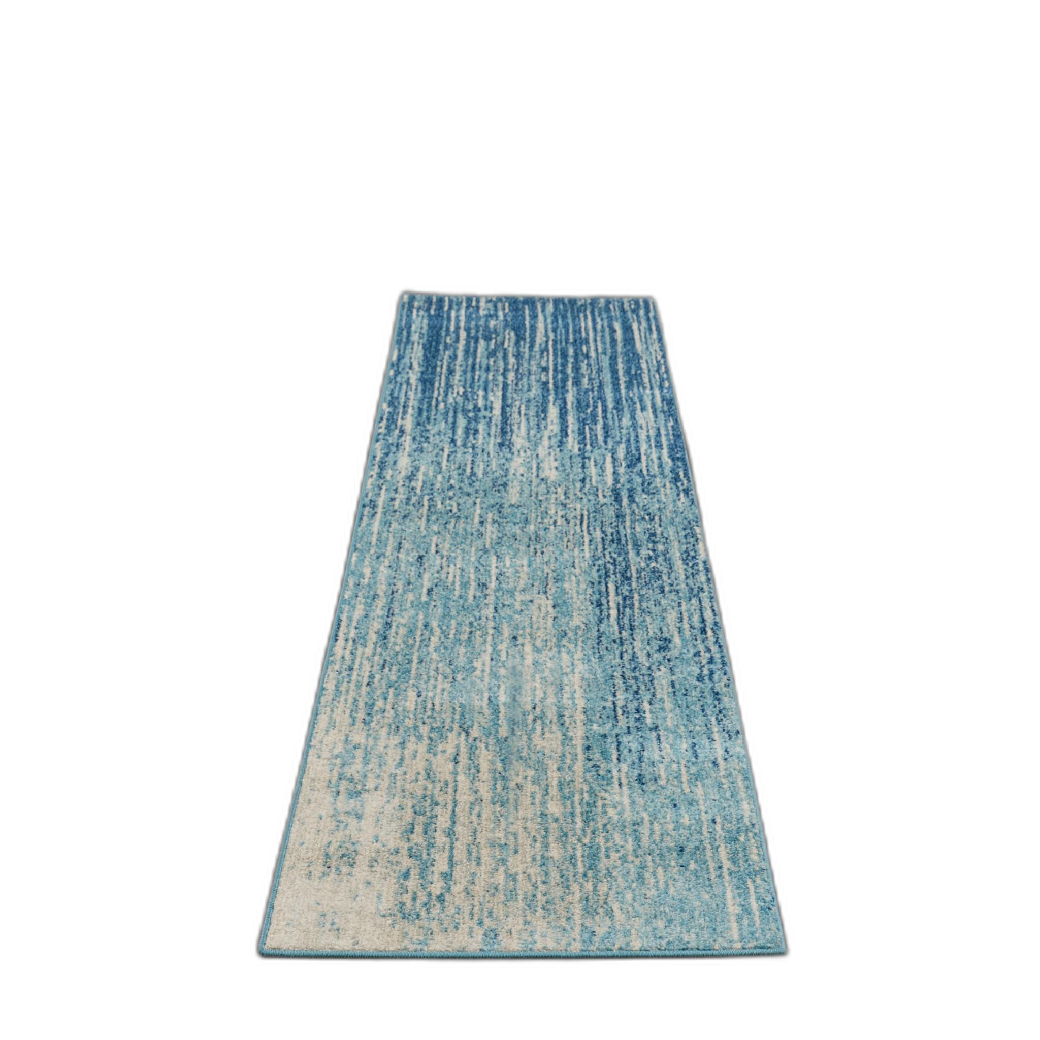 10' Ivory And Blue Abstract Power Loom Runner Rug-385280-1