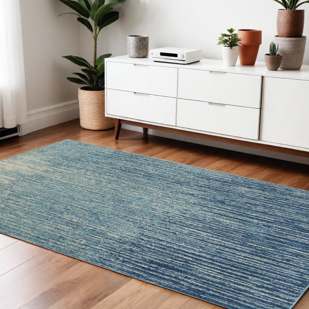 4' X 6' Blue And Ivory Abstract Area Rug-385282-1