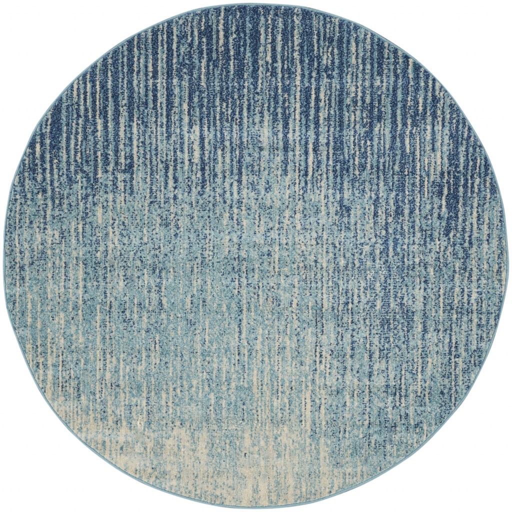 4' Ivory And Blue Round Abstract Power Loom Area Rug-385283-1