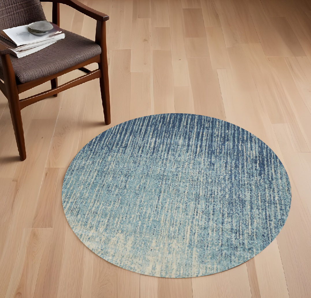 4' Blue And Ivory Abstract Round Rug-385283-1