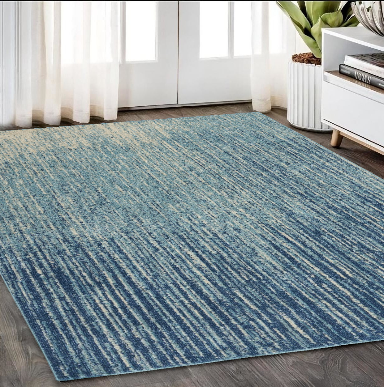 5' X 7' Blue And Ivory Abstract Area Rug-385284-1