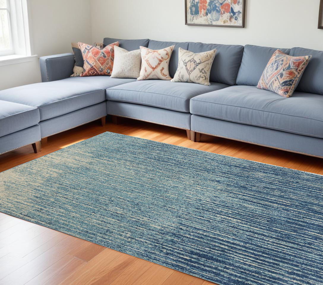 8' X 10' Blue And Ivory Abstract Area Rug-385287-1