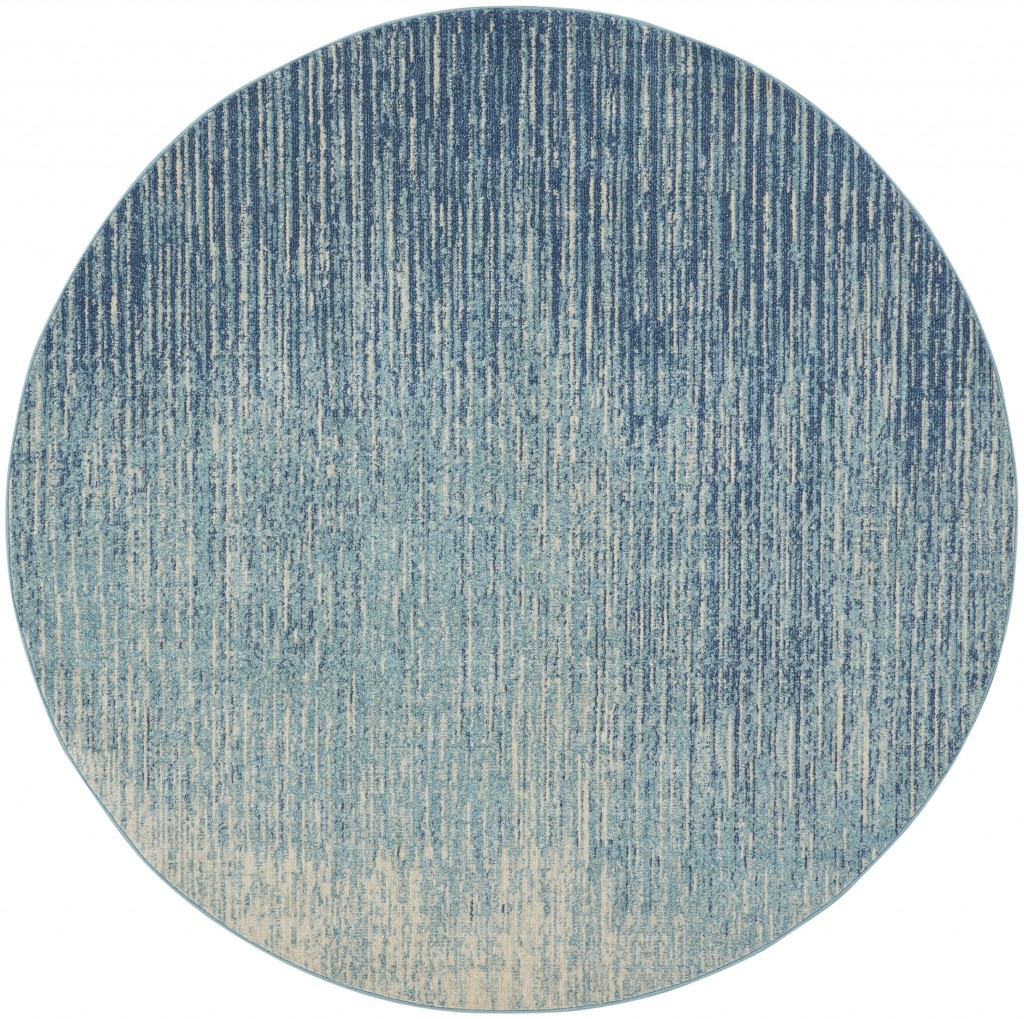8' Ivory And Blue Round Abstract Power Loom Area Rug-385288-1