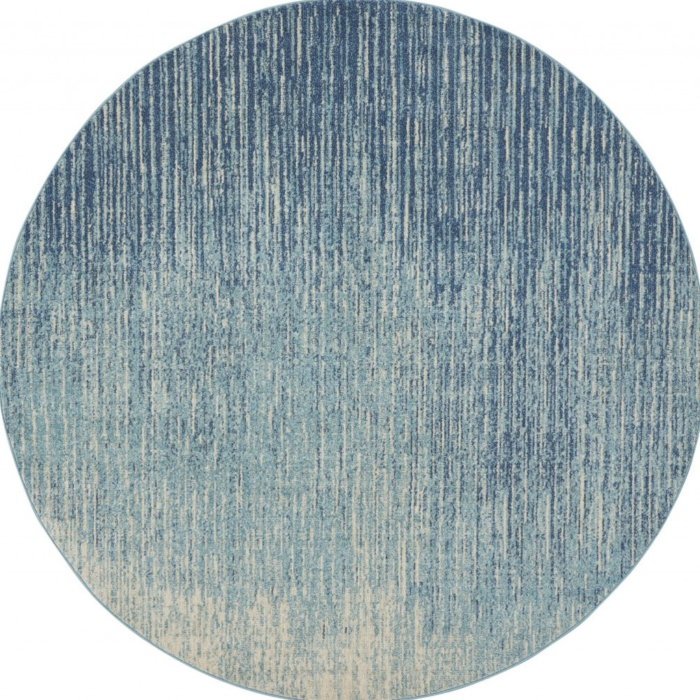8' Blue And Ivory Abstract Round Rug-385288-1