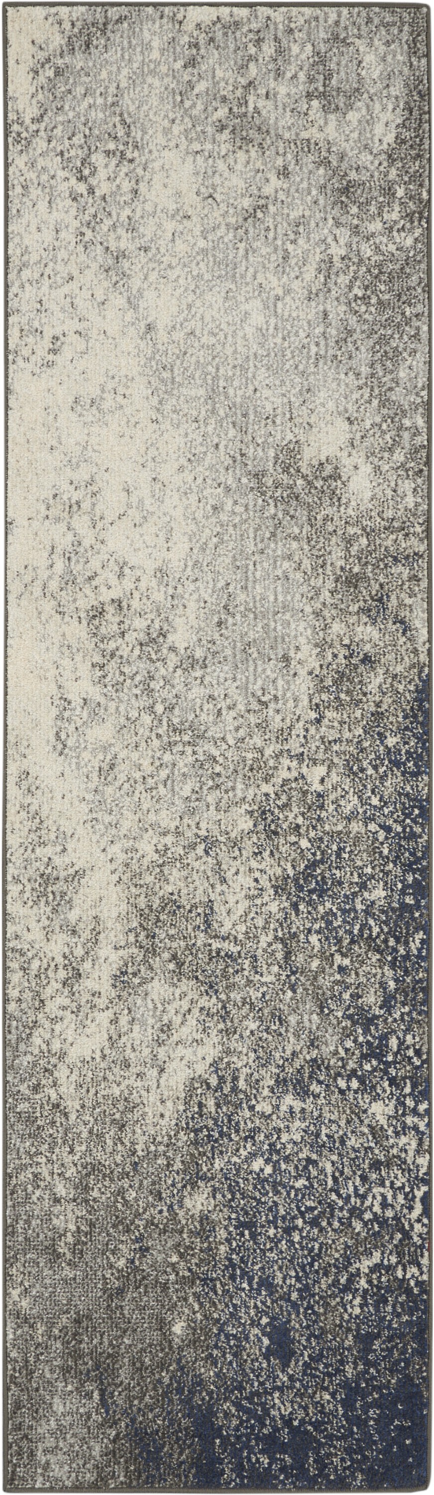 8' Gray And Ivory Abstract Power Loom Runner Rug-385291-1