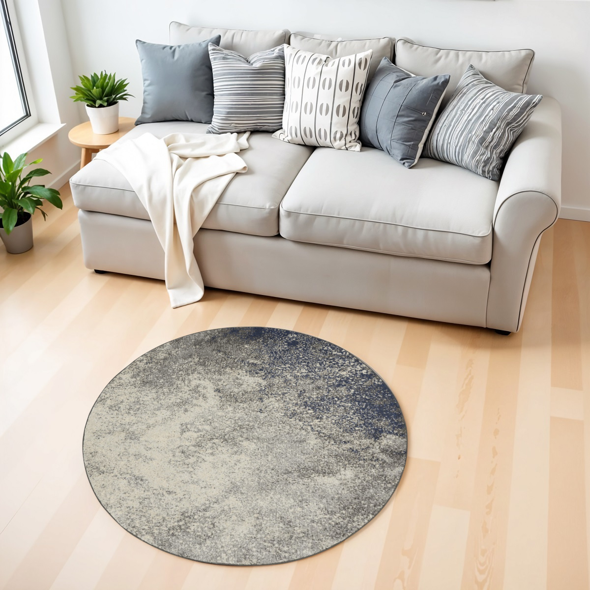 4' Gray And Ivory Abstract Round Rug-385293-1
