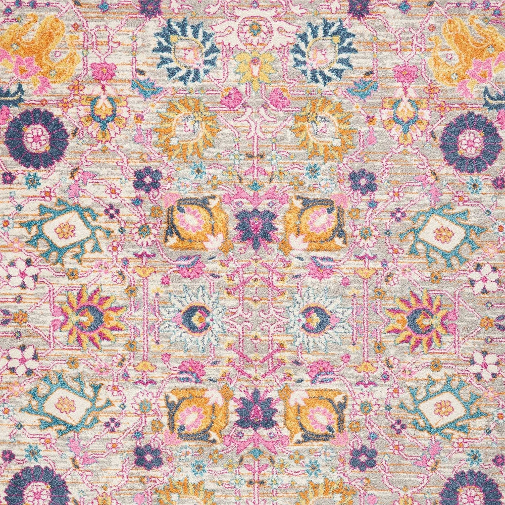 5" X 7" Gray and Pink Floral Power Loom Distressed Area Rug