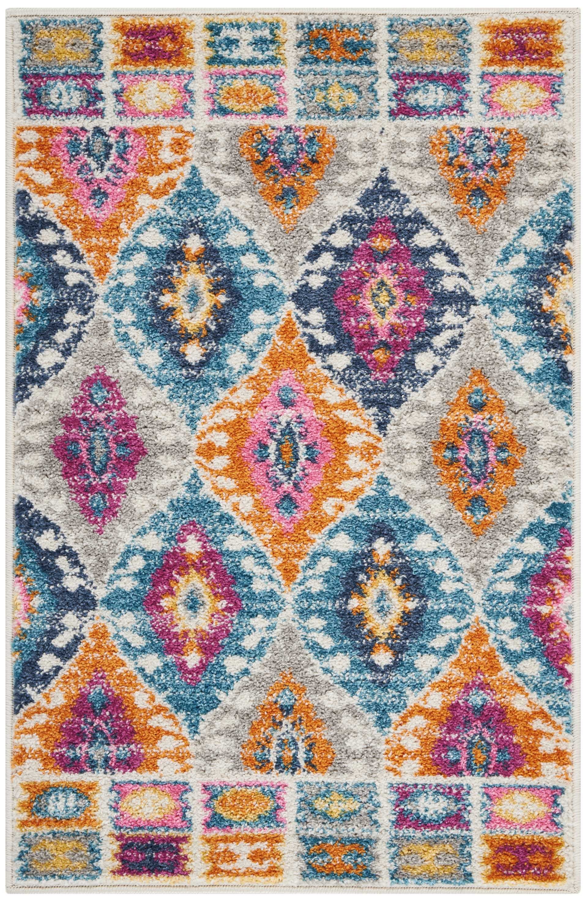 2' X 3' Blue And Pink Ogee Power Loom Area Rug-385308-1