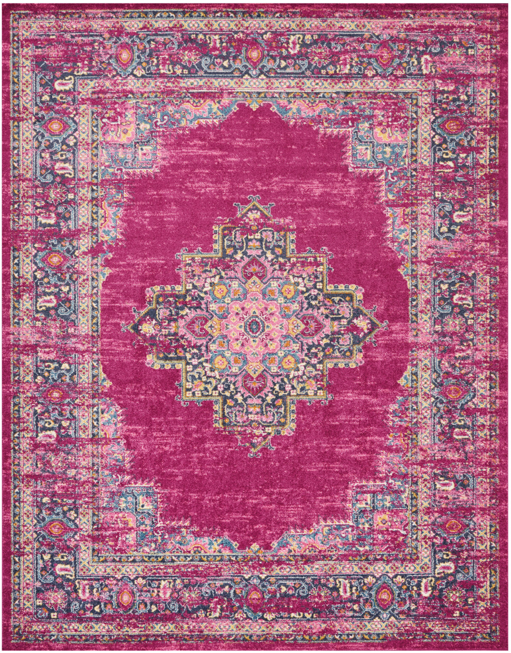 8' X 10' Fuchsia And Blue Oriental Distressed Area Rug-385313-1