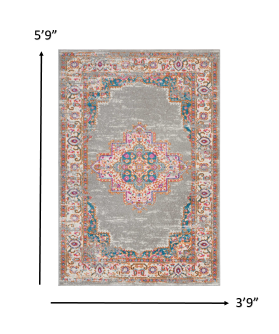 4" X 6" Gray Power Loom Area Rug
