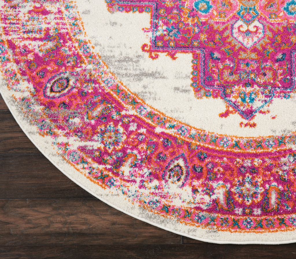 5" Fuchsia Round Power Loom Area Rug