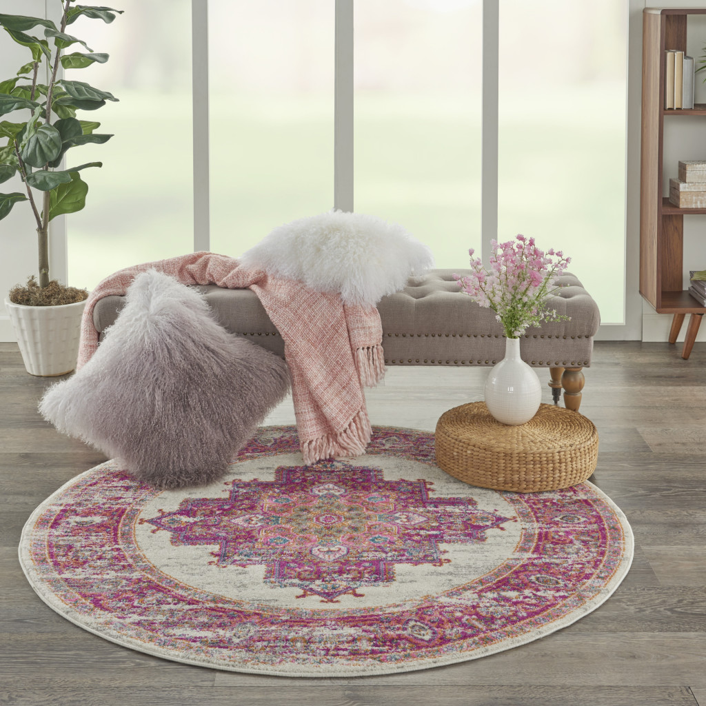5" Fuchsia Round Power Loom Area Rug
