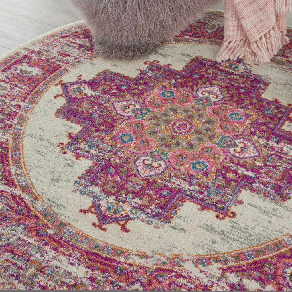 5" Fuchsia Round Power Loom Area Rug