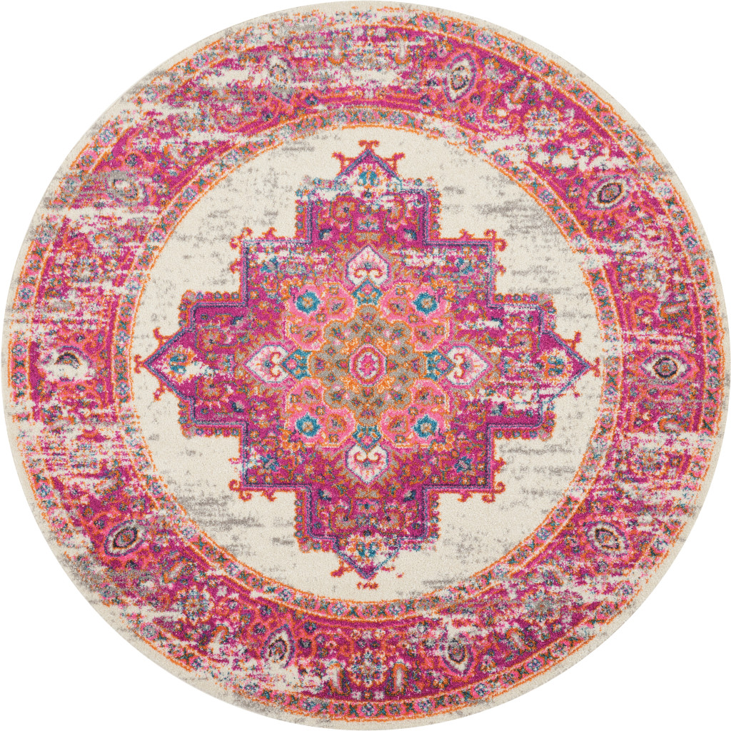 5" Fuchsia Round Power Loom Area Rug