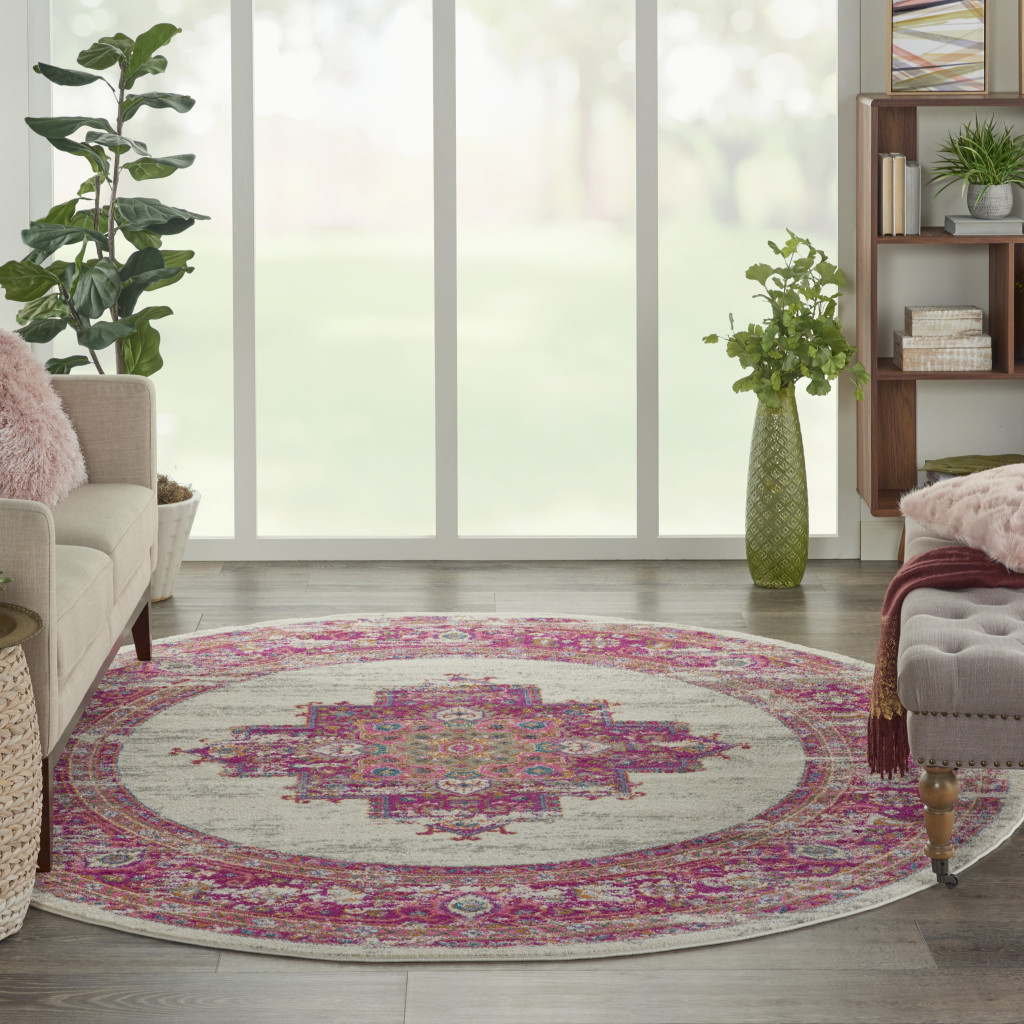 8" Fuchsia Round Power Loom Area Rug