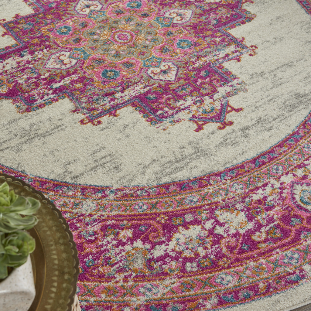 8" Fuchsia Round Power Loom Area Rug