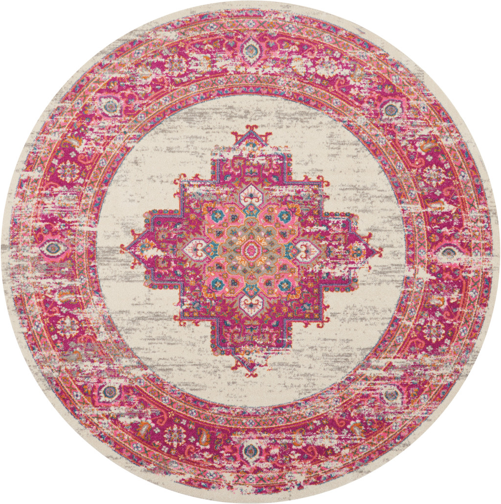 8" Fuchsia Round Power Loom Area Rug