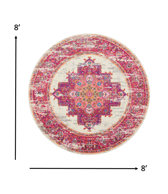 8" Fuchsia Round Power Loom Area Rug