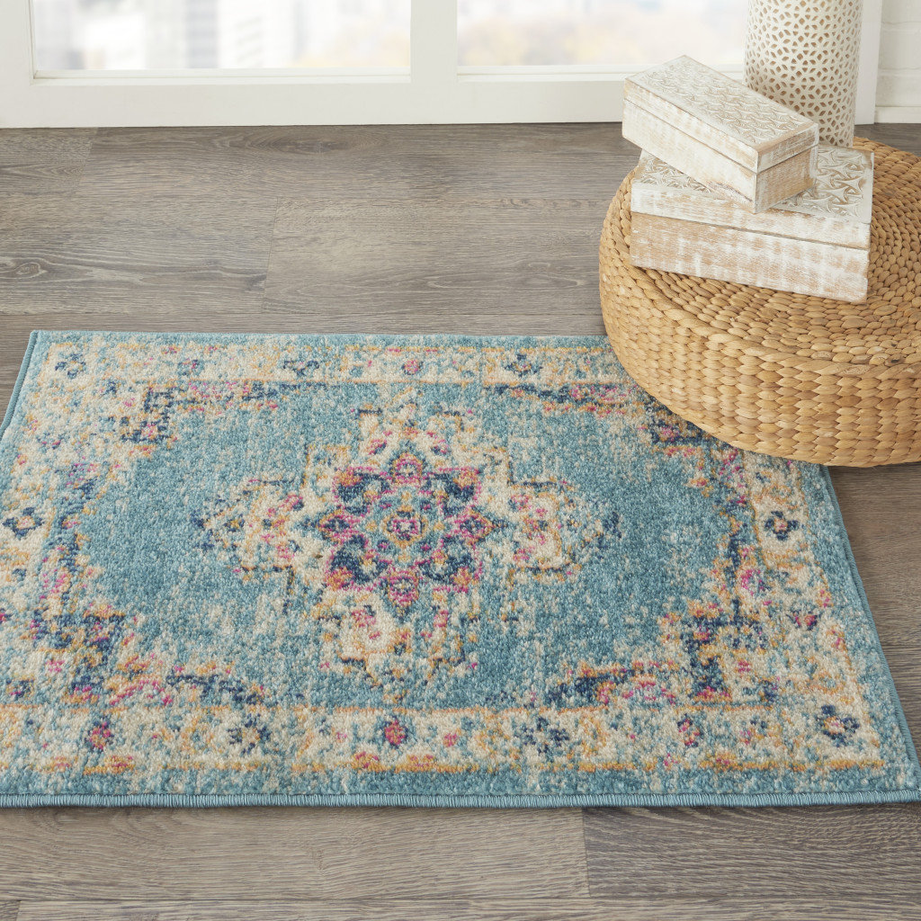 2" X 3" Light Blue Southwestern Power Loom Area Rug
