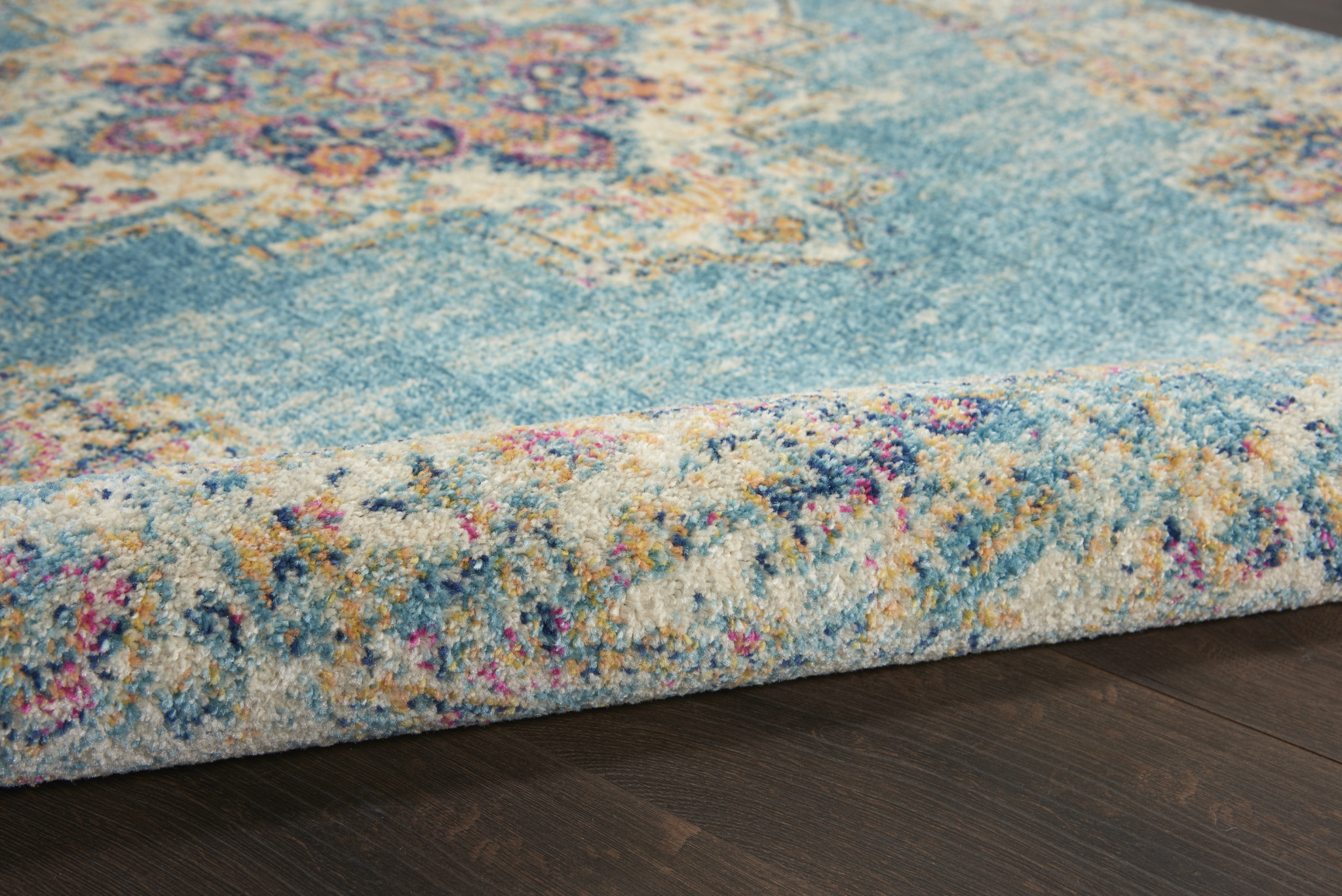 6" Light Blue Southwestern Power Loom Runner Rug