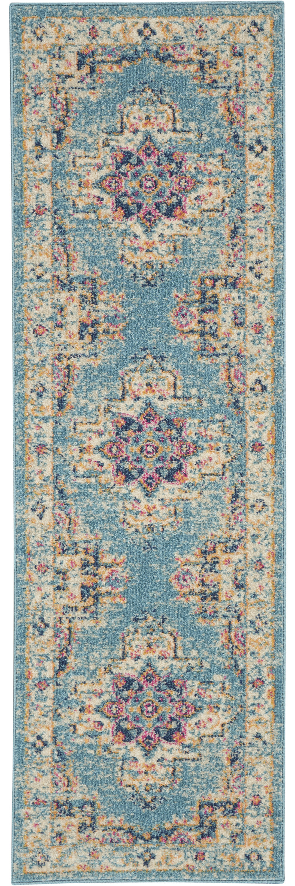 6" Light Blue Southwestern Power Loom Runner Rug