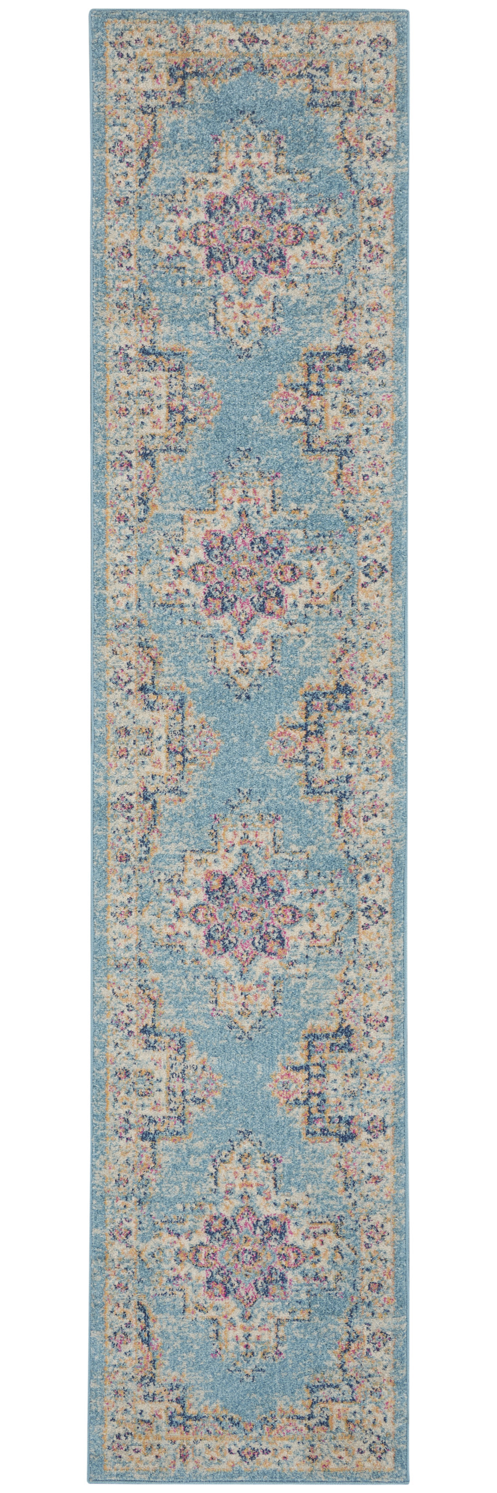 10" Light Blue Southwestern Power Loom Runner Rug