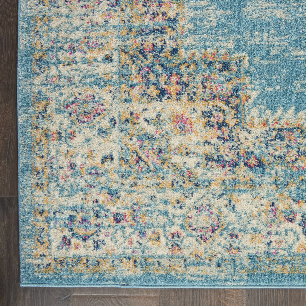 10" Light Blue Southwestern Power Loom Runner Rug