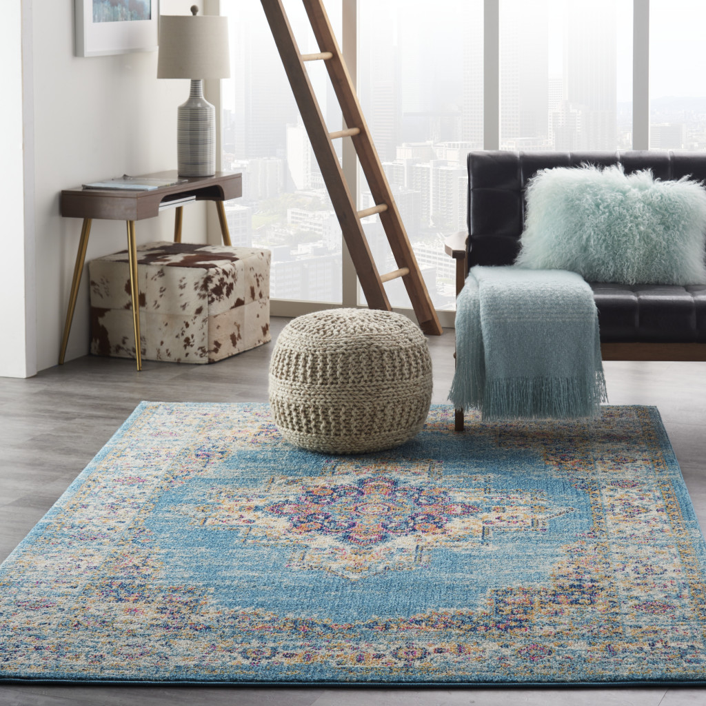4" X 6" Light Blue Southwestern Power Loom Area Rug