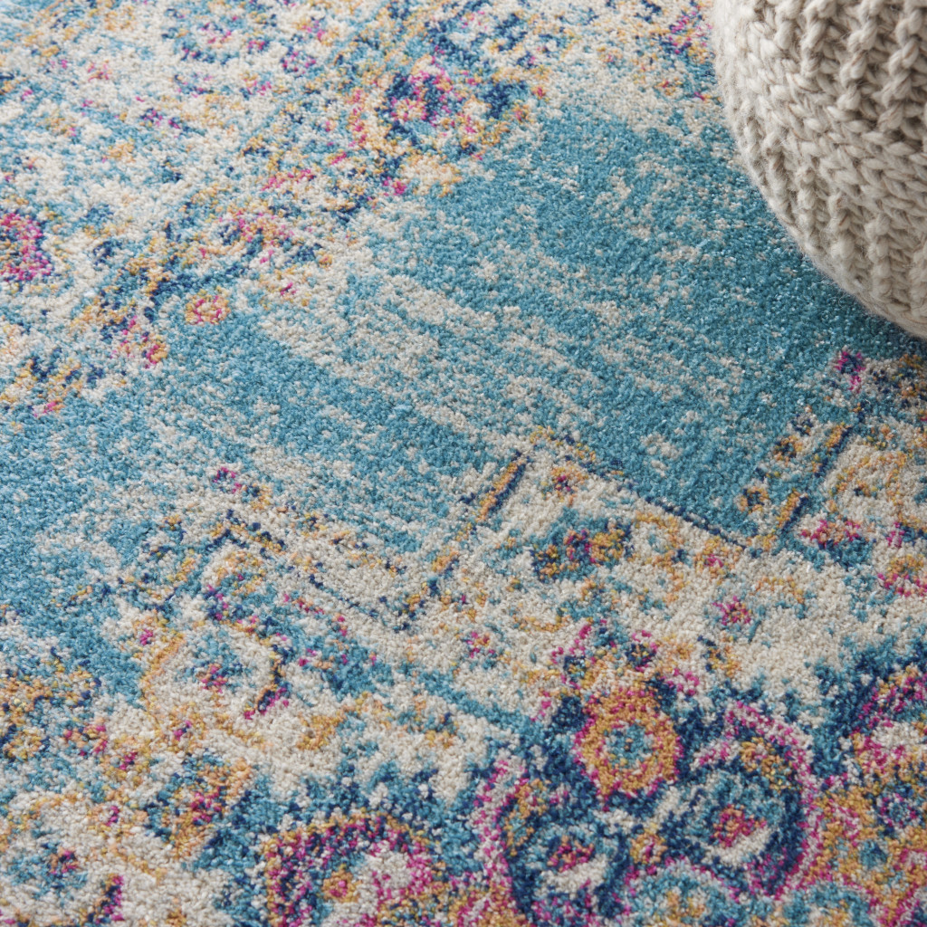 5" X 7" Light Blue Southwestern Power Loom Area Rug