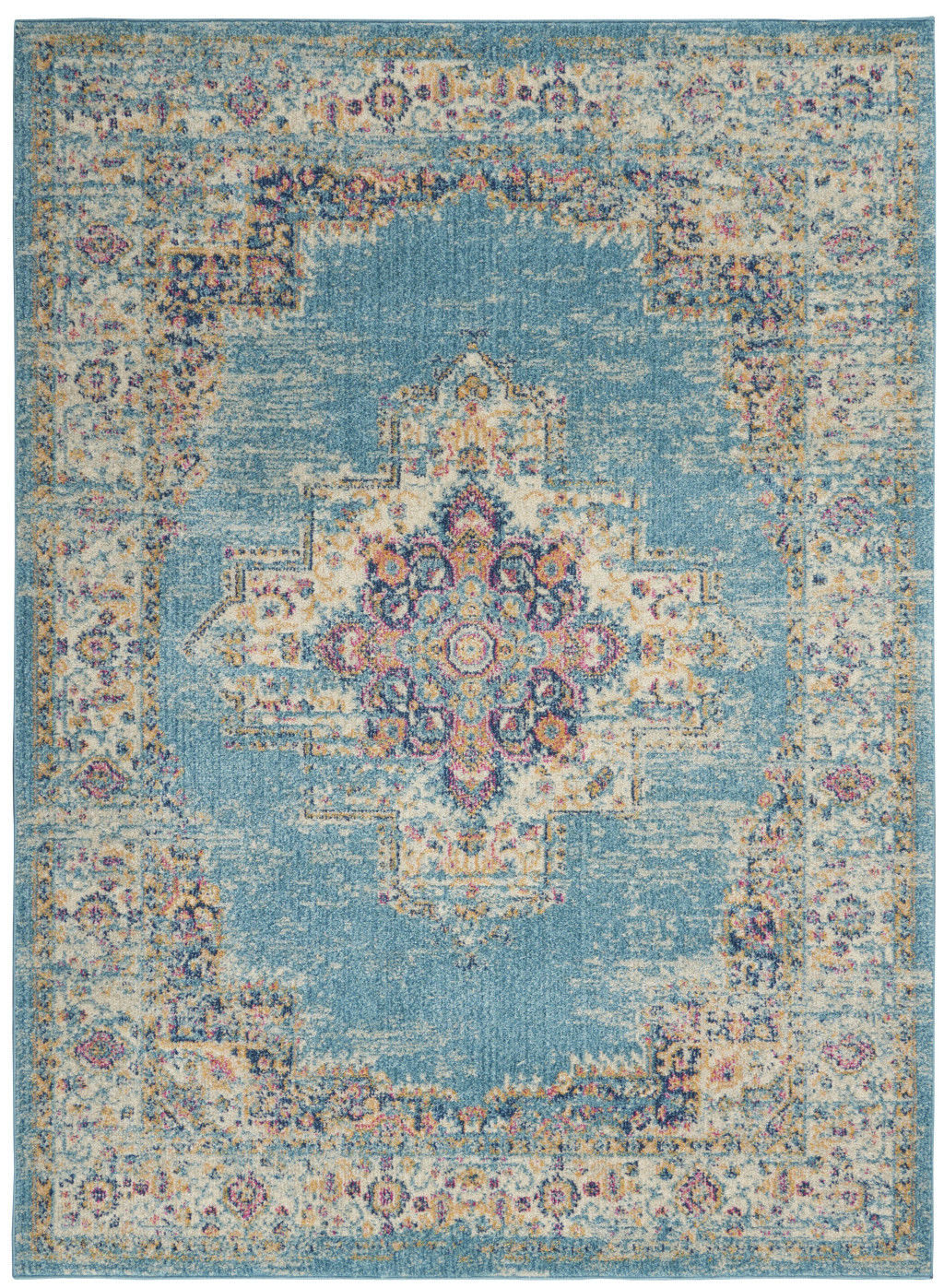 5" X 7" Light Blue Southwestern Power Loom Area Rug