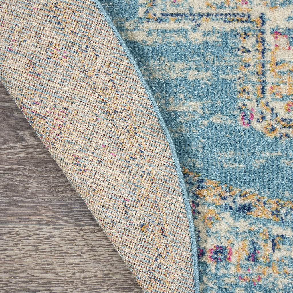 5" Light Blue Round Southwestern Power Loom Area Rug