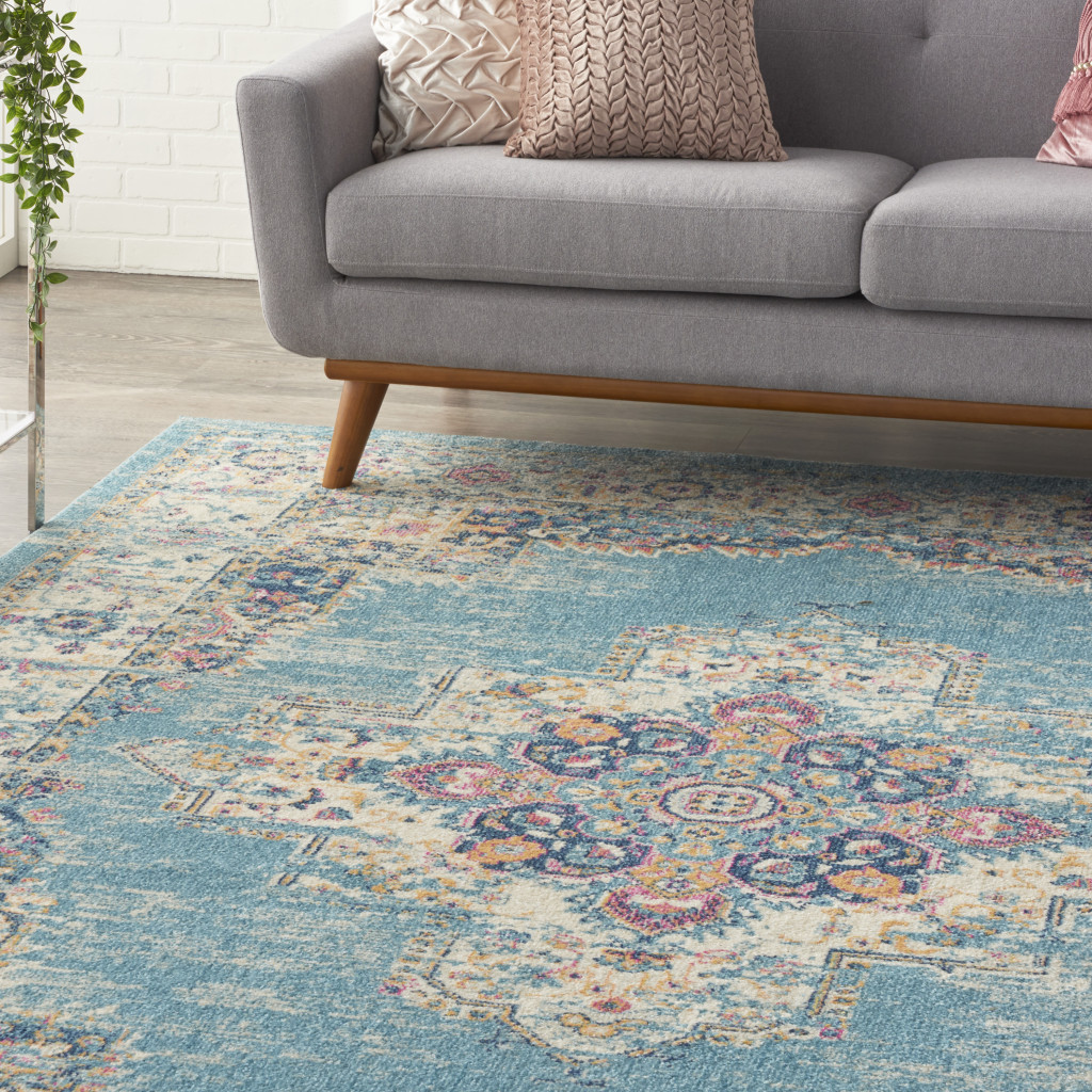 8" X 10" Light Blue Southwestern Power Loom Area Rug