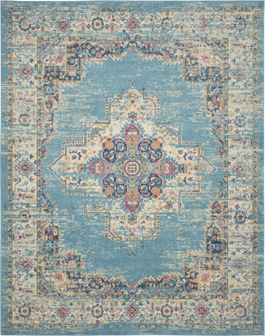 8" X 10" Light Blue Southwestern Power Loom Area Rug