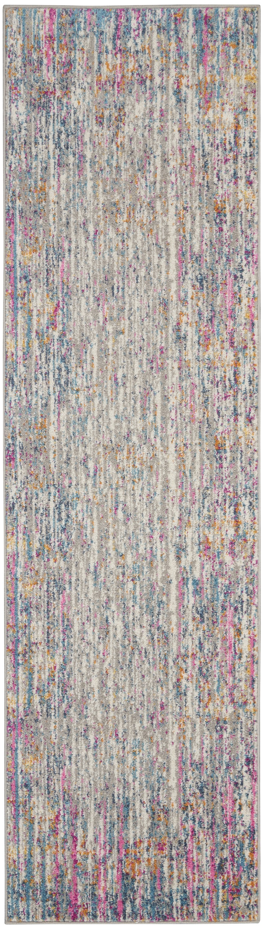 6' Pink And Ivory Abstract Power Loom Runner Rug-385347-1