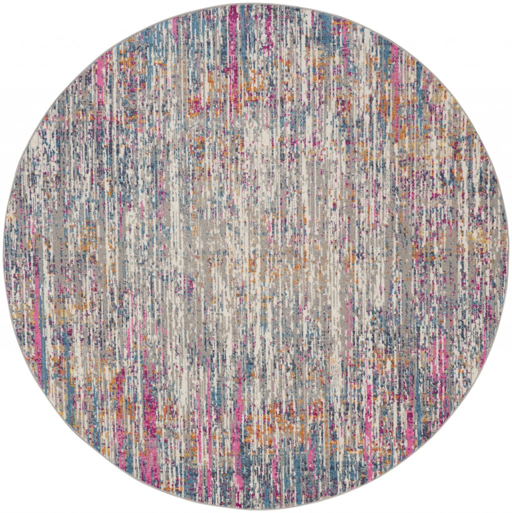 5' Pink And Ivory Round Abstract Power Loom Area Rug-385353-1
