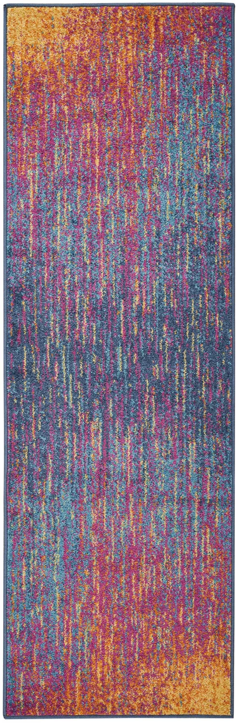 6' Blue And Pink Abstract Power Loom Runner Rug-385357-1